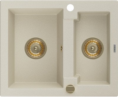 Mexen Carlos  konyhai mosogató gránit 1,5  medence+ pop up szifon 582 x 475 mm, beige, szifon  arany  - 6518581500-69-G 1,5 medencés