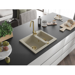 Mexen Carlos  konyhai mosogató gránit 1,5  medence+ pop up szifon 582 x 475 mm, beige, szifon  arany  - 6518581500-69-G 1,5 medencés 1,5 medencés 406594 Mexen