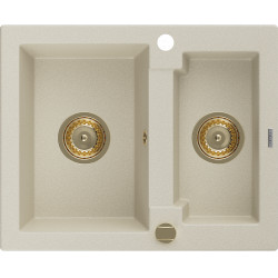Mexen Carlos  konyhai mosogató gránit 1,5  medence+ pop up szifon 582 x 475 mm, beige, szifon  arany  - 6518581500-69-G 1,5 medencés 1,5 medencés 406594 Mexen