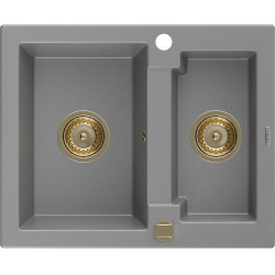 Mexen Carlos  konyhai mosogató gránit 1,5  medence+ pop up szifon 582 x 475 mm, szürke , szifon  arany  - 6518581500-71-G 1,5 medencés 1,5 medencés 406594 Mexen