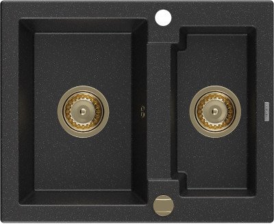 Mexen Carlos  konyhai mosogató gránit 1,5  medence+ pop up szifon 582 x 475 mm, fekete / króm, szifon  arany  - 6518581500-73-G 1,5 medencés