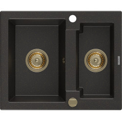 Mexen Carlos  konyhai mosogató gránit 1,5  medence+ pop up szifon 582 x 475 mm, fekete / arany, szifon  arany  - 6518581500-75-G 1,5 medencés 1,5 medencés 406594 Mexen