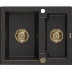 Mexen Carlos  konyhai mosogató gránit 1,5  medence+ pop up szifon 582 x 475 mm, fekete / arany, szifon  arany  - 6518581500-75-G 1,5 medencés 1,5 medencés 406594 Mexen