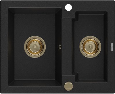 Mexen Carlos  konyhai mosogató gránit 1,5  medence+ pop up szifon 582 x 475 mm, fekete , szifon  arany  - 6518581500-77-G 1,5 medencés