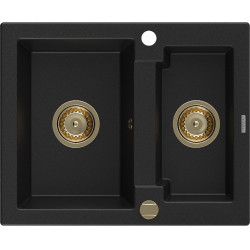 Mexen Carlos  konyhai mosogató gránit 1,5  medence+ pop up szifon 582 x 475 mm, fekete , szifon  arany  - 6518581500-77-G 1,5 medencés 1,5 medencés 406594 Mexen