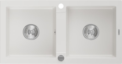 Mexen Mario  konyhai mosogató gránit 2 medence+ pop up szifon  82,6 x 43,6 cm, fehér  - 6504822000-20 2 medencés
