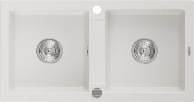 Mexen Mario  konyhai mosogató gránit 2 medence+ pop up szifon  82,6 x 43,6 cm, fehér  - 6504822000-20 2 medencés