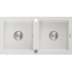 Mexen Mario  konyhai mosogató gránit 2 medence+ pop up szifon  82,6 x 43,6 cm, fehér  - 6504822000-20 2 medencés 2 medencés 406959 Mexen