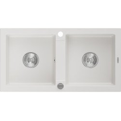 Mexen Mario  konyhai mosogató gránit 2 medence+ pop up szifon  82,6 x 43,6 cm, fehér  - 6504822000-20 2 medencés 2 medencés 406959 Mexen