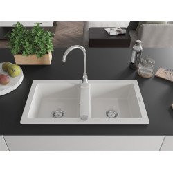Mexen Mario  konyhai mosogató gránit 2 medence+ pop up szifon  82,6 x 43,6 cm, fehér  - 6504822000-20 2 medencés