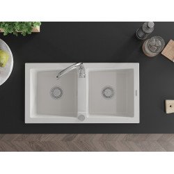 Mexen Mario  konyhai mosogató gránit 2 medence+ pop up szifon  82,6 x 43,6 cm, fehér  - 6504822000-20 2 medencés