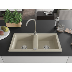 Mexen Mario  konyhai mosogató gránit 2 medence+ pop up szifon  82,6 x 43,6 cm, beige - 6504822000-69 2 medencés