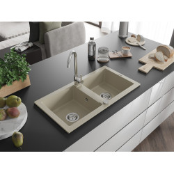Mexen Mario  konyhai mosogató gránit 2 medence+ pop up szifon  82,6 x 43,6 cm, beige - 6504822000-69 2 medencés 2 medencés 406959 Mexen