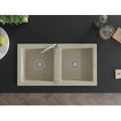 Mexen Mario  konyhai mosogató gránit 2 medence+ pop up szifon  82,6 x 43,6 cm, beige - 6504822000-69 2 medencés