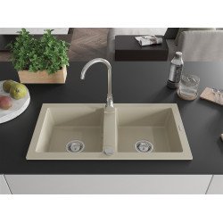 Mexen Mario  konyhai mosogató gránit 2 medence+ pop up szifon  82,6 x 43,6 cm, beige - 6504822000-69 2 medencés