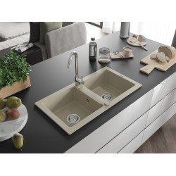Mexen Mario  konyhai mosogató gránit 2 medence+ pop up szifon  82,6 x 43,6 cm, beige - 6504822000-69 2 medencés