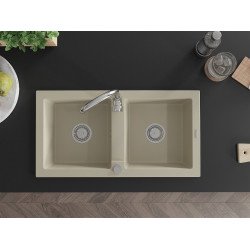 Mexen Mario  konyhai mosogató gránit 2 medence+ pop up szifon  82,6 x 43,6 cm, beige - 6504822000-69 2 medencés