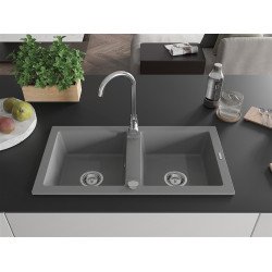 Mexen Mario  konyhai mosogató gránit 2 medence+ pop up szifon  82,6 x 43,6 cm, szürke  - 6504822000-71 2 medencés