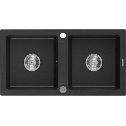 Mexen Mario  konyhai mosogató gránit 2 medence+ pop up szifon  82,6 x 43,6 cm, fekete / króm - 6504822000-73 2 medencés 2 medencés 406959 Mexen