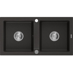 Mexen Mario  konyhai mosogató gránit 2 medence+ pop up szifon  82,6 x 43,6 cm, fekete / arany - 6504822000-75 2 medencés 2 medencés 406959 Mexen