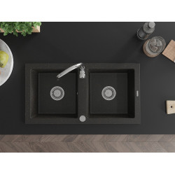 Mexen Mario  konyhai mosogató gránit 2 medence+ pop up szifon  82,6 x 43,6 cm, fekete / arany - 6504822000-75 2 medencés