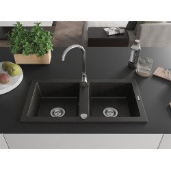 Mexen Mario  konyhai mosogató gránit 2 medence+ pop up szifon  82,6 x 43,6 cm, fekete / arany - 6504822000-75 2 medencés