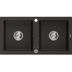 Mexen Mario  konyhai mosogató gránit 2 medence+ pop up szifon  82,6 x 43,6 cm, fekete / arany - 6504822000-75 2 medencés 2 medencés 406959 Mexen