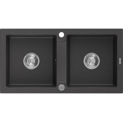Mexen Mario  konyhai mosogató gránit 2 medence+ pop up szifon  82,6 x 43,6 cm, fekete köhatasu - 6504822000-76 2 medencés 2 medencés 406959 Mexen