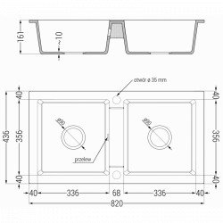 Mexen Mario  konyhai mosogató gránit 2 medence+ pop up szifon  82,6 x 43,6 cm, fekete köhatasu - 6504822000-76 2 medencés