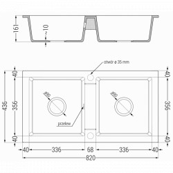 Mexen Mario  konyhai mosogató gránit 2 medence+ pop up szifon  82,6 x 43,6 cm, fekete  - 6504822000-77 2 medencés