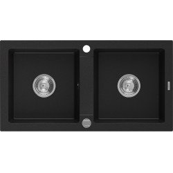 Mexen Mario  konyhai mosogató gránit 2 medence+ pop up szifon  82,6 x 43,6 cm, fekete  - 6504822000-77 2 medencés 2 medencés 406959 Mexen