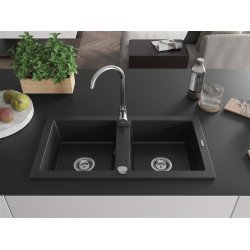 Mexen Mario  konyhai mosogató gránit 2 medence+ pop up szifon  82,6 x 43,6 cm, fekete  - 6504822000-77 2 medencés