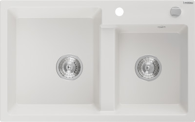 Mexen Tomas  konyhai mosogató gránit 2 medence+ pop up szifon 800 x 500 mm, fehér , szifon   króm - 6516802000-20 2 medencés