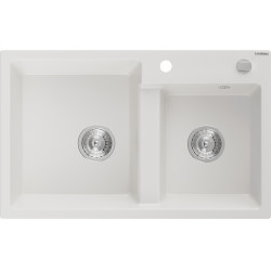 Mexen Tomas  konyhai mosogató gránit 2 medence+ pop up szifon 800 x 500 mm, fehér , szifon   króm - 6516802000-20 2 medencés 2 medencés 406959 Mexen