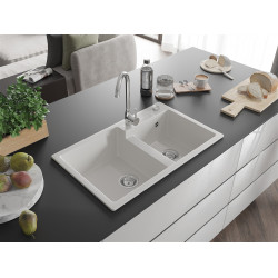 Mexen Tomas  konyhai mosogató gránit 2 medence+ pop up szifon 800 x 500 mm, fehér , szifon   króm - 6516802000-20 2 medencés 2 medencés 406959 Mexen