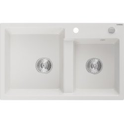 Mexen Tomas  konyhai mosogató gránit 2 medence+ pop up szifon 800 x 500 mm, fehér , szifon   króm - 6516802000-20 2 medencés 2 medencés 406959 Mexen