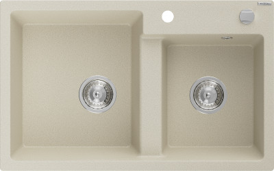 Mexen Tomas  konyhai mosogató gránit 2 medence+ pop up szifon 800 x 500 mm, beige, szifon   króm - 6516802000-69 2 medencés