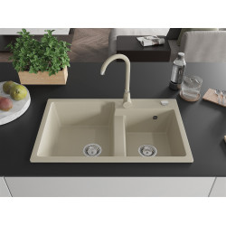 Mexen Tomas  konyhai mosogató gránit 2 medence+ pop up szifon 800 x 500 mm, beige, szifon   króm - 6516802000-69 2 medencés