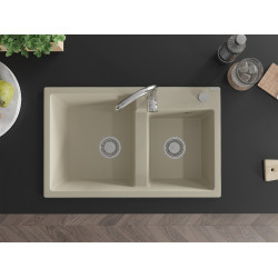 Mexen Tomas  konyhai mosogató gránit 2 medence+ pop up szifon 800 x 500 mm, beige, szifon   króm - 6516802000-69 2 medencés