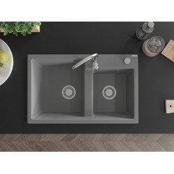 Mexen Tomas  konyhai mosogató gránit 2 medence+ pop up szifon 800 x 500 mm, szürke , szifon   króm - 6516802000-71 2 medencés