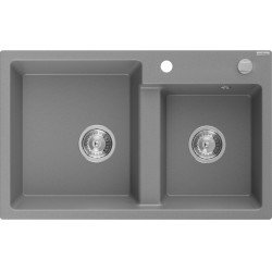Mexen Tomas  konyhai mosogató gránit 2 medence+ pop up szifon 800 x 500 mm, szürke , szifon   króm - 6516802000-71 2 medencés 2 medencés 406959 Mexen