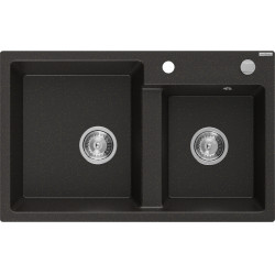 Mexen Tomas  konyhai mosogató gránit 2 medence+ pop up szifon 800 x 500 mm, fekete / arany, szifon   króm - 6516802000-75 2 medencés 2 medencés 406959 Mexen