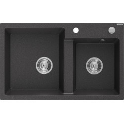Mexen Tomas  konyhai mosogató gránit 2 medence+ pop up szifon 800 x 500 mm, fekete köhatasu, szifon   króm - 6516802000-76 2 medencés 2 medencés 406959 Mexen