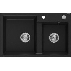 Mexen Tomas  konyhai mosogató gránit 2 medence+ pop up szifon 800 x 500 mm, fekete , szifon   króm - 6516802000-77 2 medencés 2 medencés 406959 Mexen