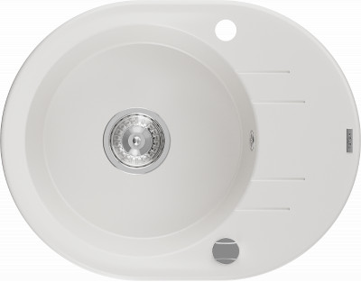 Mexen Kevin  konyhai mosogató gránit 1 körmedence+csepegtetö+ pop up szifon  586 x 458 mm, fehér , szifon   króm - 6517581005-20 Kör medencés
