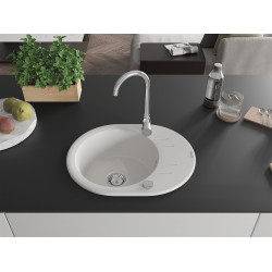 Mexen Kevin  konyhai mosogató gránit 1 körmedence+csepegtetö+ pop up szifon  586 x 458 mm, fehér , szifon   króm - 6517581005-20 Kör medencés