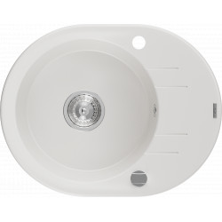 Mexen Kevin  konyhai mosogató gránit 1 körmedence+csepegtetö+ pop up szifon  586 x 458 mm, fehér , szifon   króm - 6517581005-20 Kör medencés Konyhai mosogató tálca 406594 Mexen