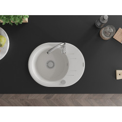Mexen Kevin  konyhai mosogató gránit 1 körmedence+csepegtetö+ pop up szifon  586 x 458 mm, fehér , szifon   króm - 6517581005-20 Kör medencés