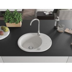 Mexen Kevin  konyhai mosogató gránit 1 körmedence+csepegtetö+ pop up szifon  586 x 458 mm, fehér , szifon   króm - 6517581005-20 Kör medencés