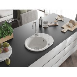 Mexen Kevin  konyhai mosogató gránit 1 körmedence+csepegtetö+ pop up szifon  586 x 458 mm, fehér , szifon   króm - 6517581005-20 Kör medencés Konyhai mosogató tálca 406594 Mexen